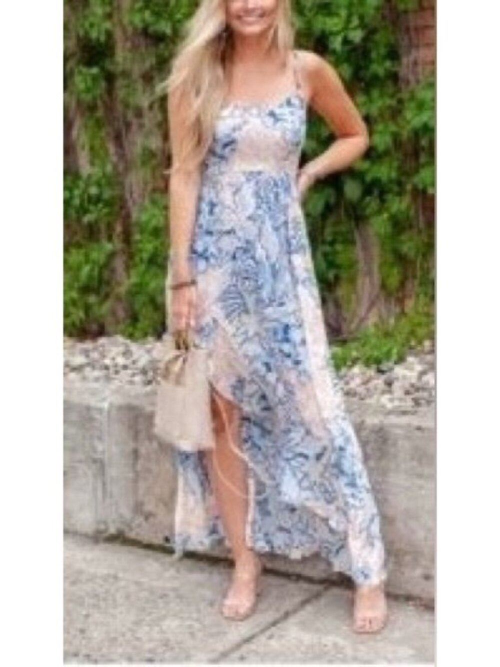 NWT Free People Blue Cream Floral Print Maxi Slip Dress L | Coastal Cowgirl Boho - Picture 15 of 16
